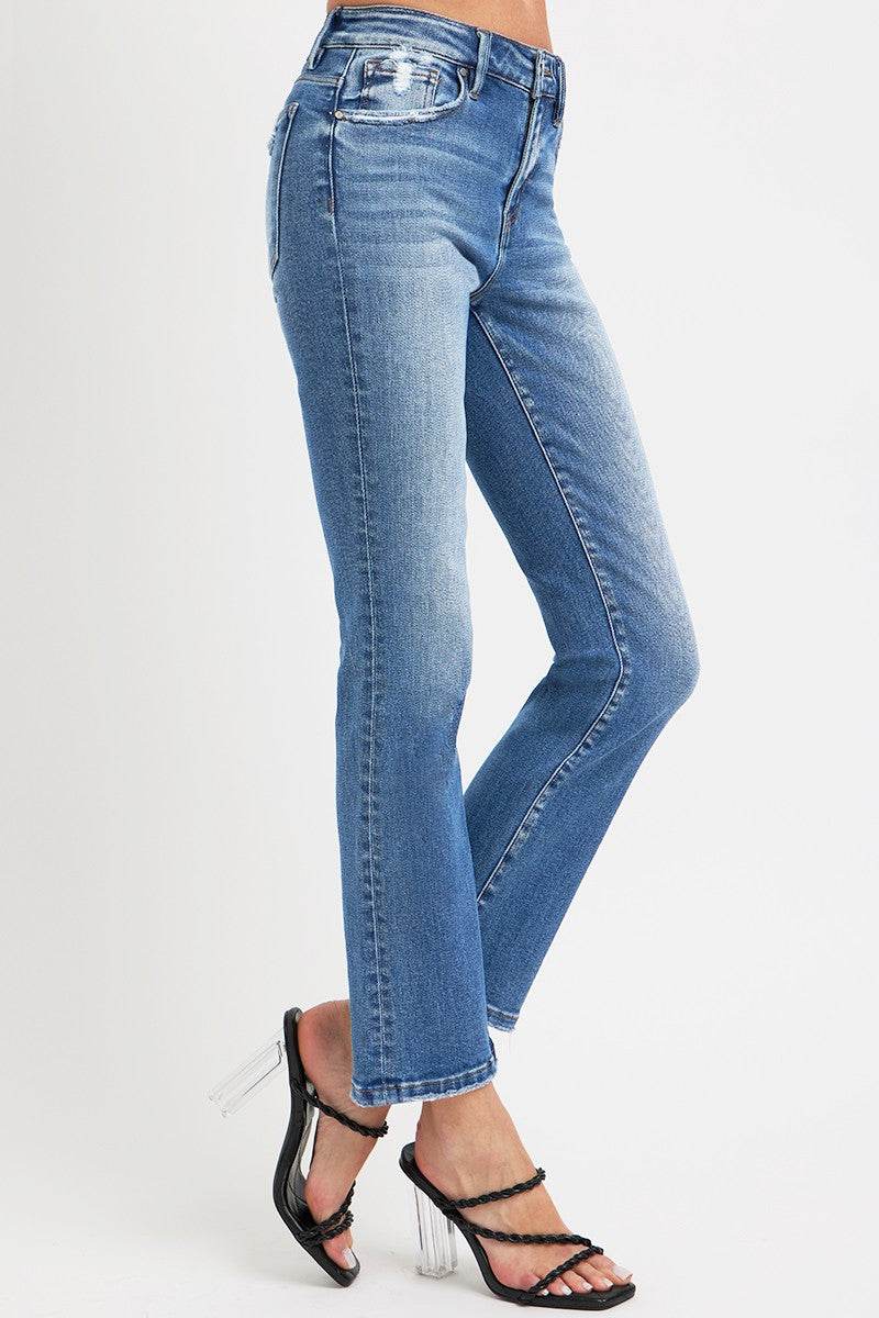 RISEN Full Size Mid Rise Ankle Straight Jeans with Pockets - Delanoir