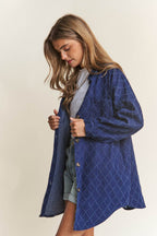 J.NNA Rhombus Stitched Button Up Denim Shacket - Delanoir