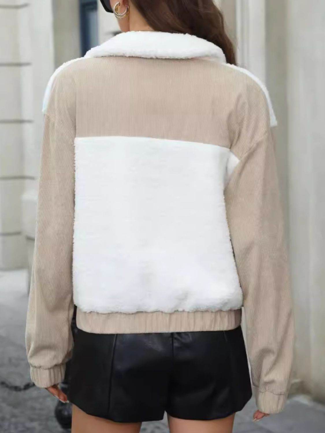 Contrast Zip Up Long Sleeve Jacket - Delanoir