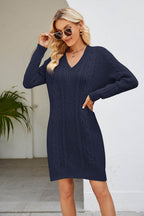 Cable-Knit Long Sleeve Sweater Dress - Delanoir