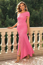 One-Shoulder Ruched Maxi Dress - Delanoir
