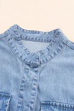 Drawstring Snap Down Denim Jacket with Chest Pockets - Delanoir