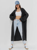 Open Front Long Sleeve Longline Cardigan - Delanoir