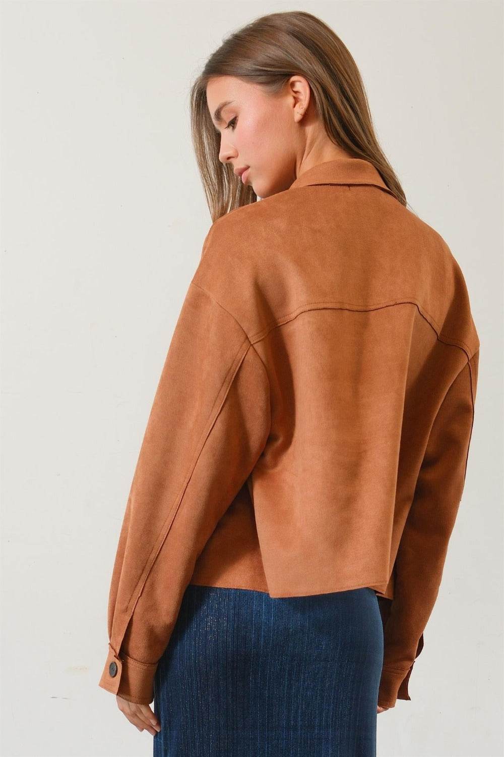 HYFVE Suede Button Down Cropped Jacket - Delanoir