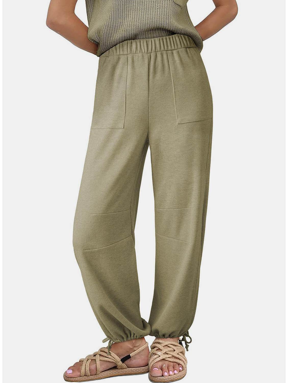 Drawstring Elastic Waist Joggers - Delanoir