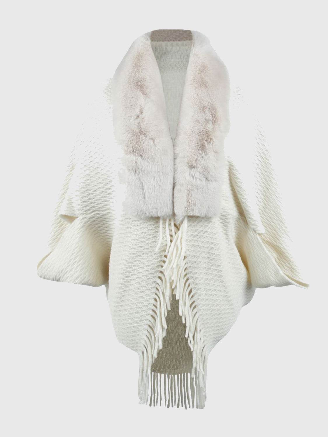 Open Front Fringe Hem Poncho - Delanoir
