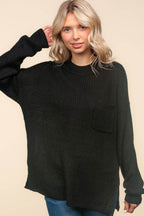 Haptics Mock Neck Side Slit Knit Top - Delanoir