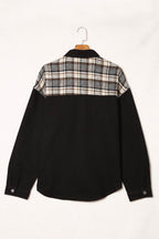 Plaid Pocketed Button Up Denim Jacket - Delanoir