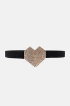 Rhinestone Heart Buckle Elastic Belt - Delanoir