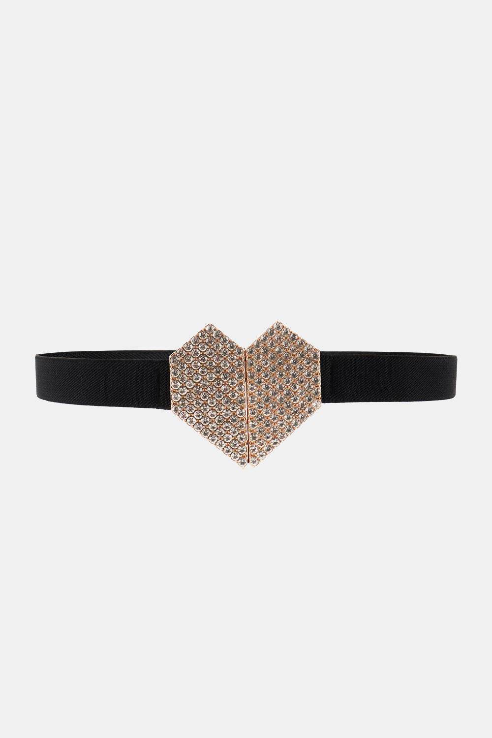Rhinestone Heart Buckle Elastic Belt - Delanoir
