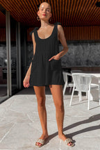 Full Size Scoop Neck Tie Shoulder Romper - Delanoir