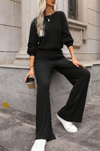 Round Neck Long Sleeve Jumpsuit - Delanoir