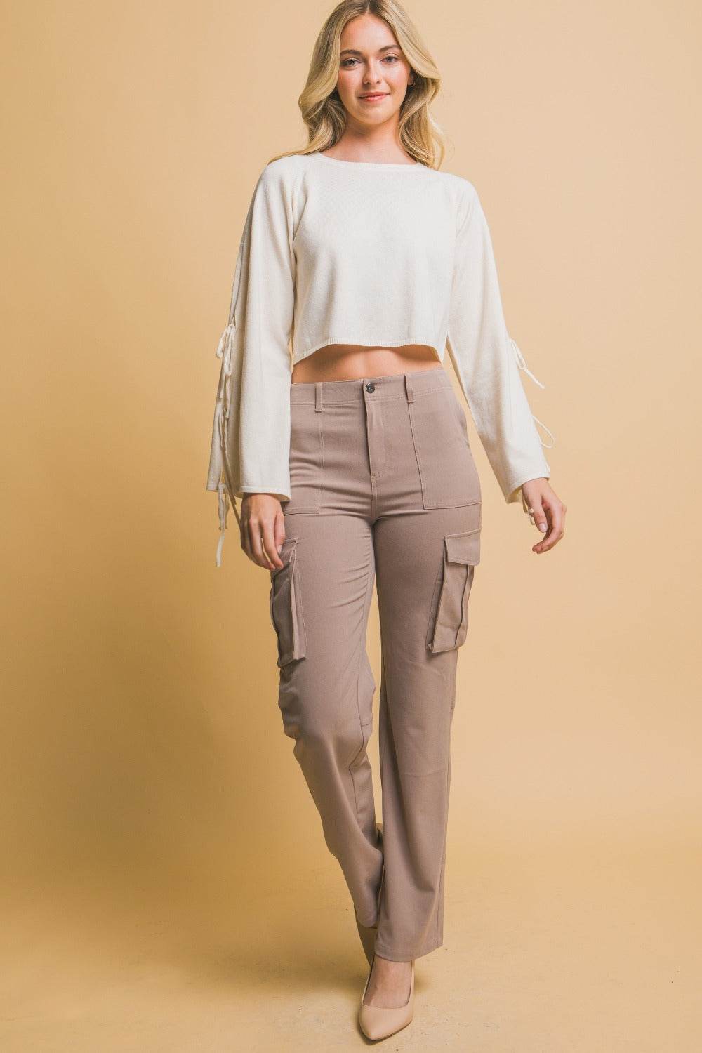 Love Tree High Rise Cargo Pants with Pockets - Delanoir