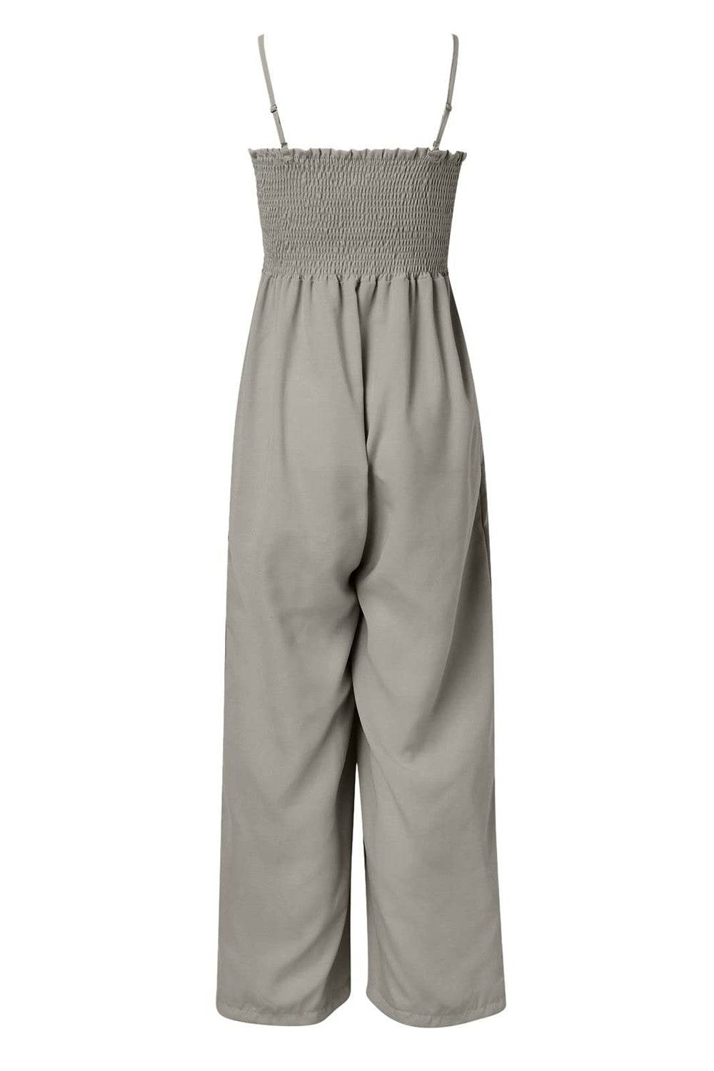 Smocked Spaghetti Strap Wide Leg Jumpsuit - Delanoir