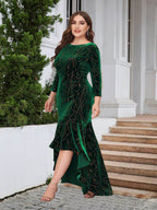 Plus Size Ruffle Hem High-Low Dress - Delanoir