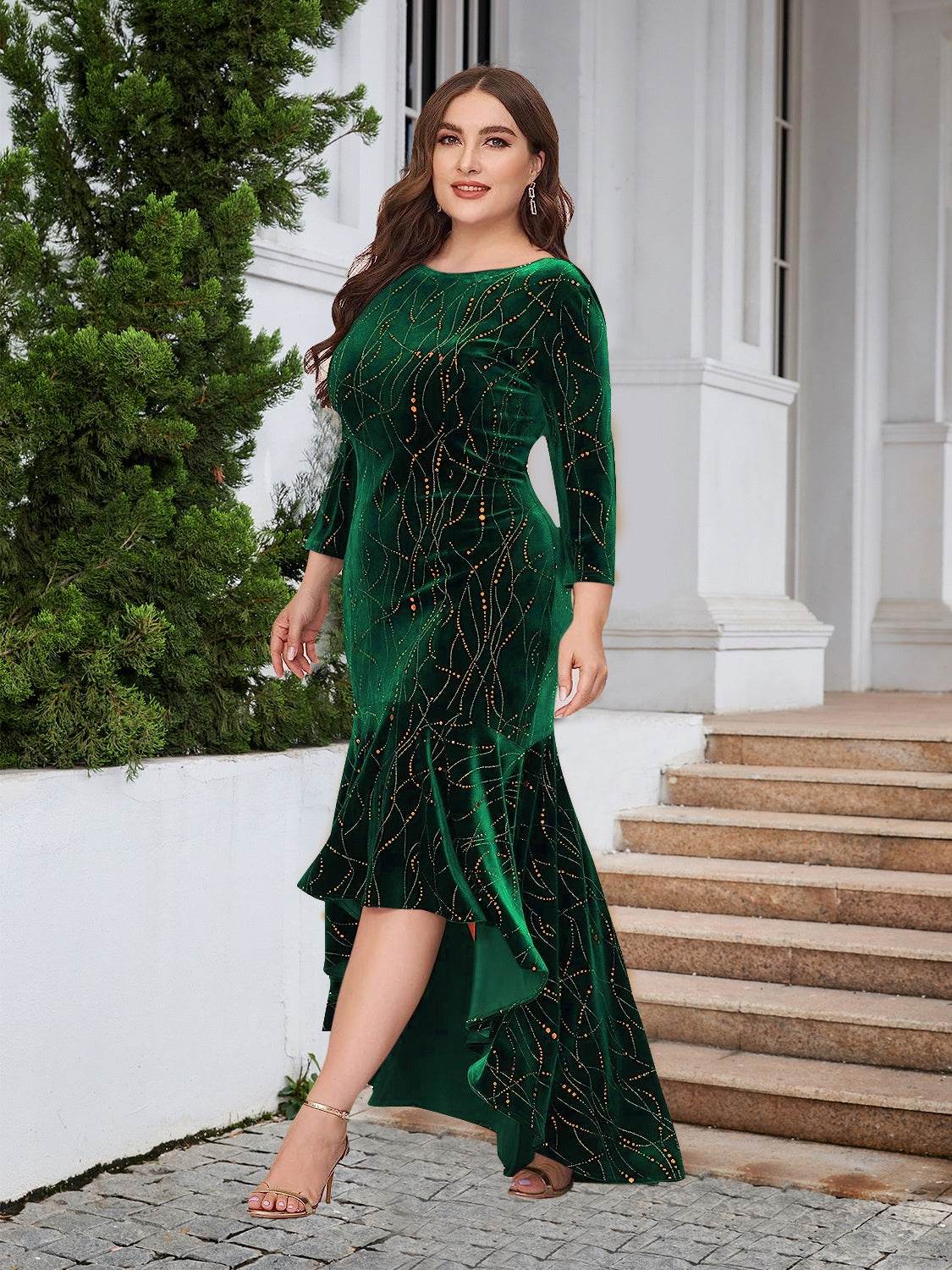 Plus Size Ruffle Hem High-Low Dress - Delanoir