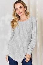 Basic Bae Full Size Ribbed Round Neck Slit T-Shirt - Delanoir