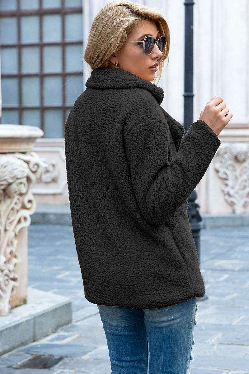 Ivy Lane Full Size Lapel Collar Sherpa Coat - Delanoir