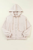 Pocketed Zip Up Long Sleeve Hooded Jacket - Delanoir