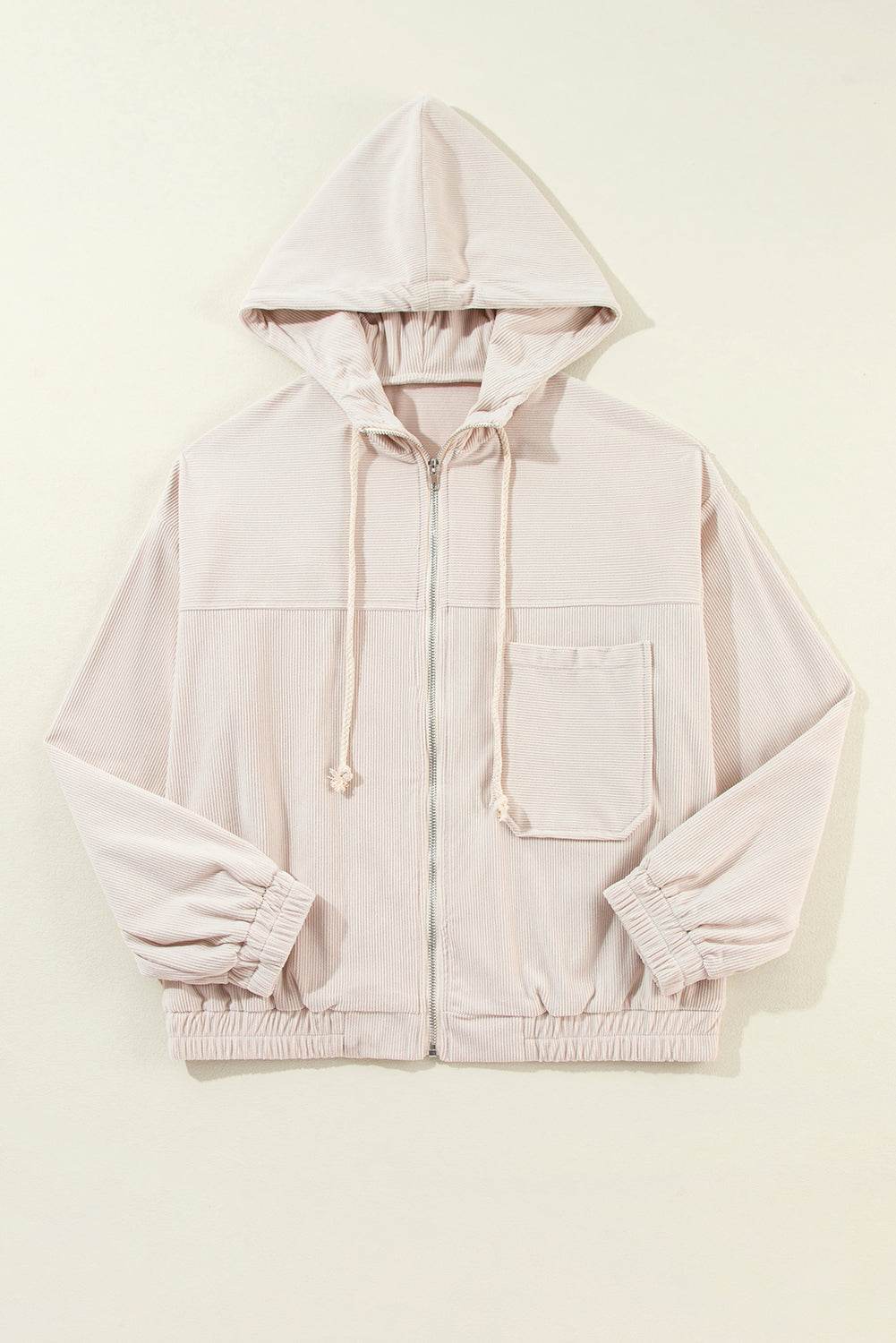Pocketed Zip Up Long Sleeve Hooded Jacket - Delanoir