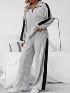 Plus Size Half Zip Long Sleeve Top and Pants Set - Delanoir