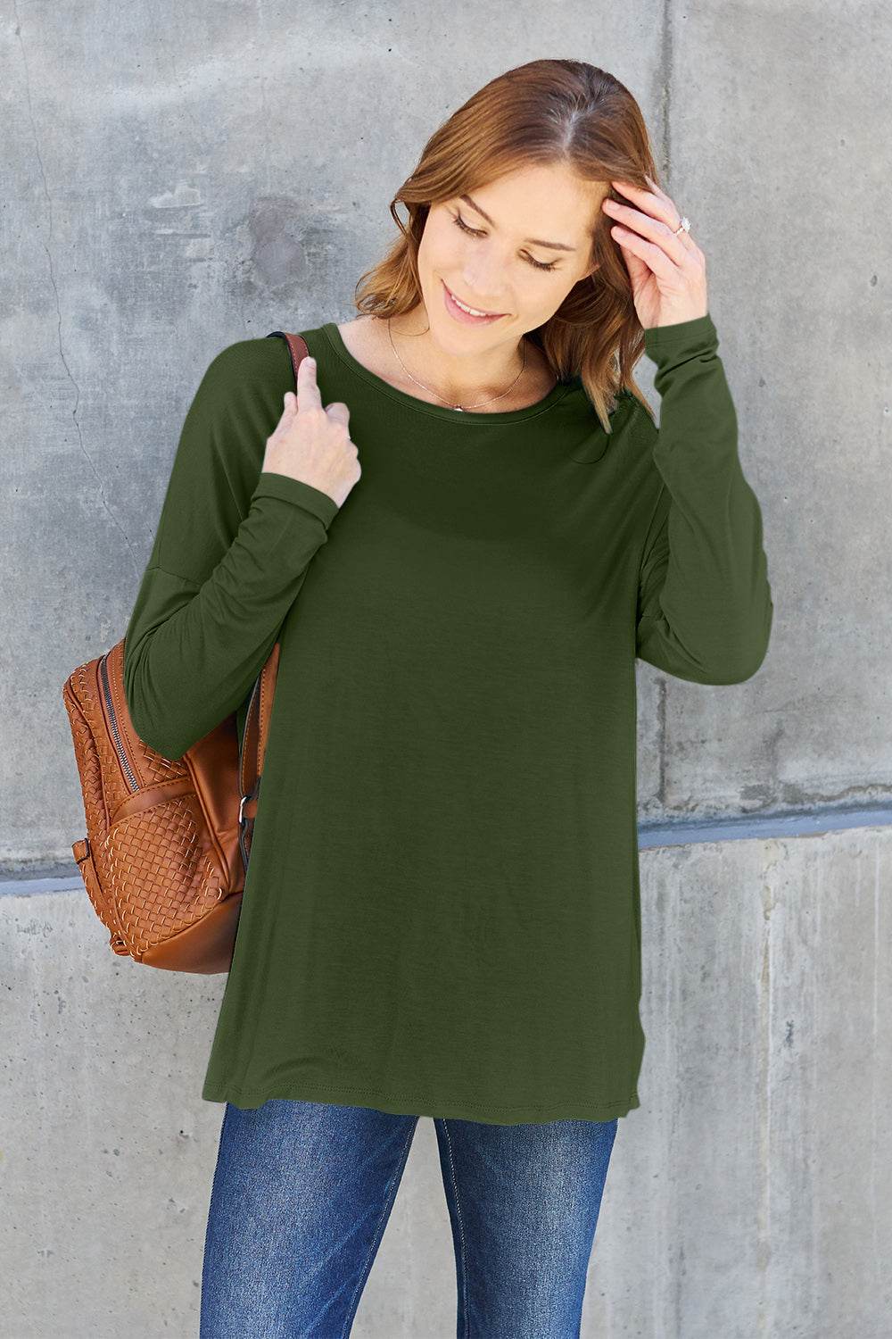 Basic Bae Full Size Round Neck Dropped Shoulder T-Shirt - Delanoir