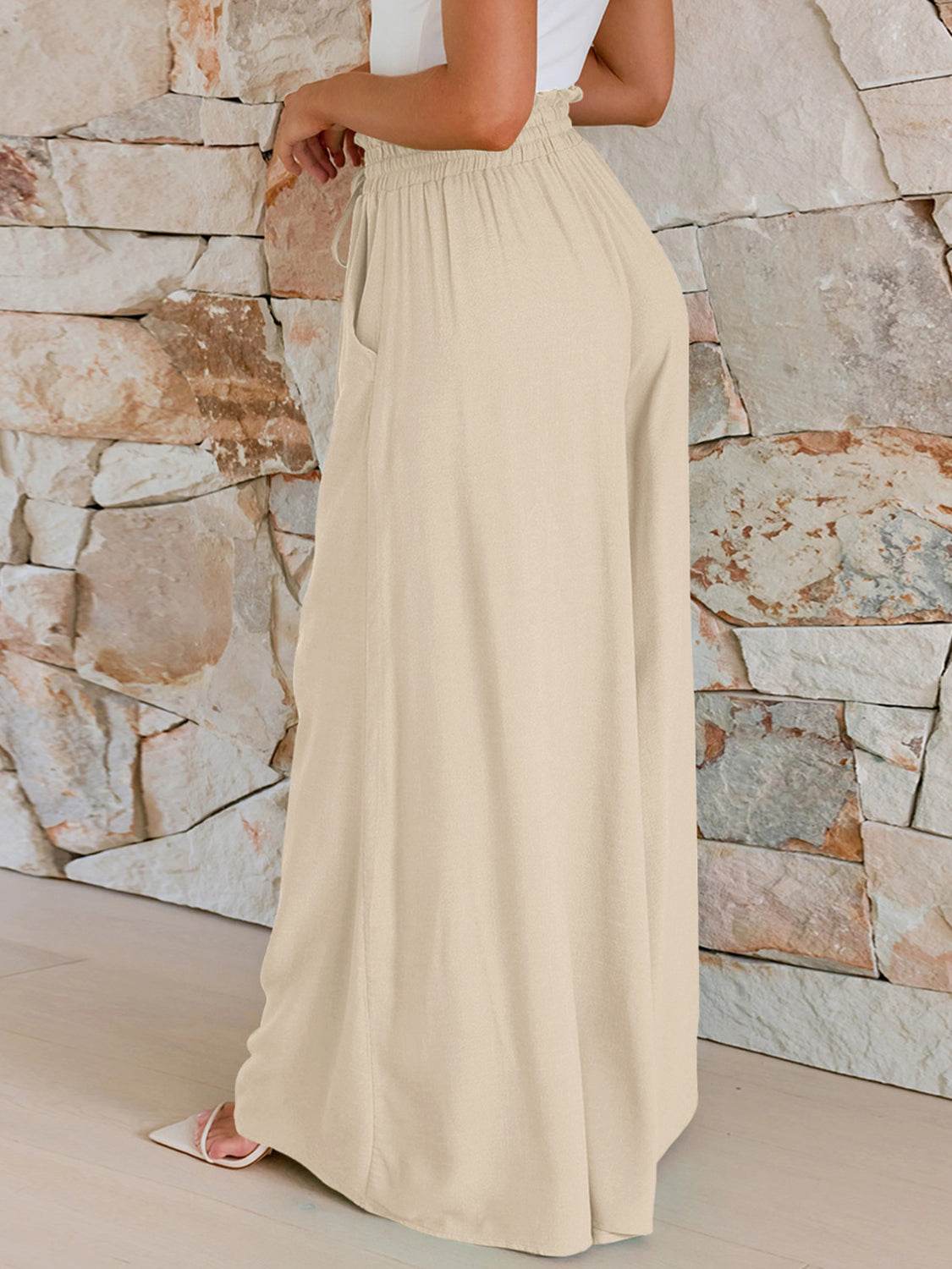 Drawstring Wide Leg Pants with Pockets - Delanoir