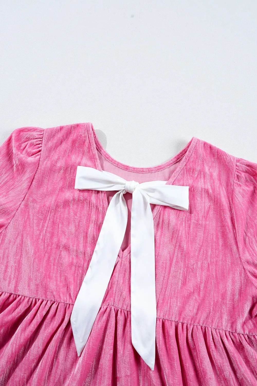 Tied Round Neck Flounce Sleeve Mini Dress - Delanoir
