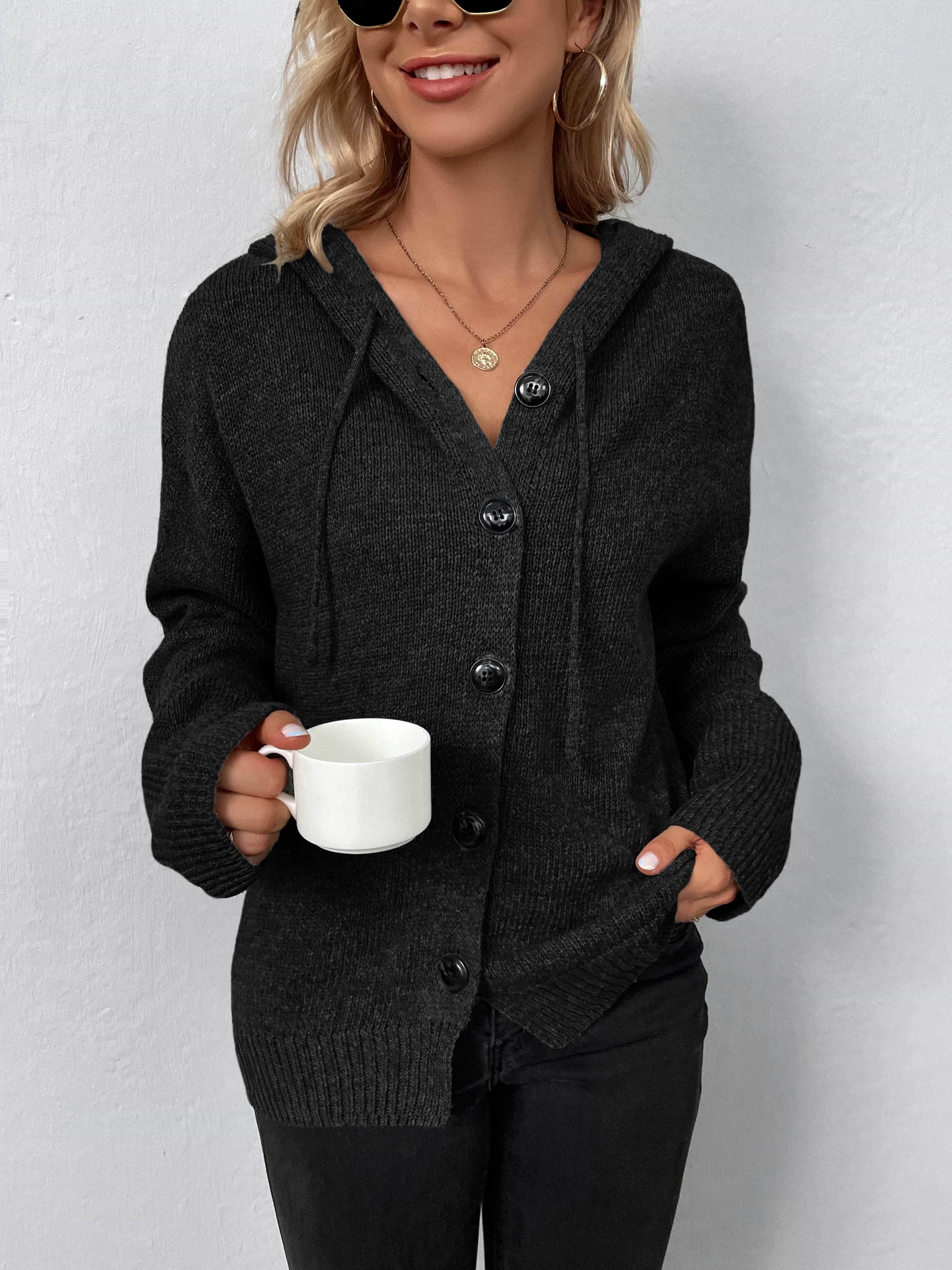Button-Down Long Sleeve Hooded Sweater - Delanoir
