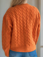 Cable-Knit Round Neck Long Sleeve Cardigan - Delanoir