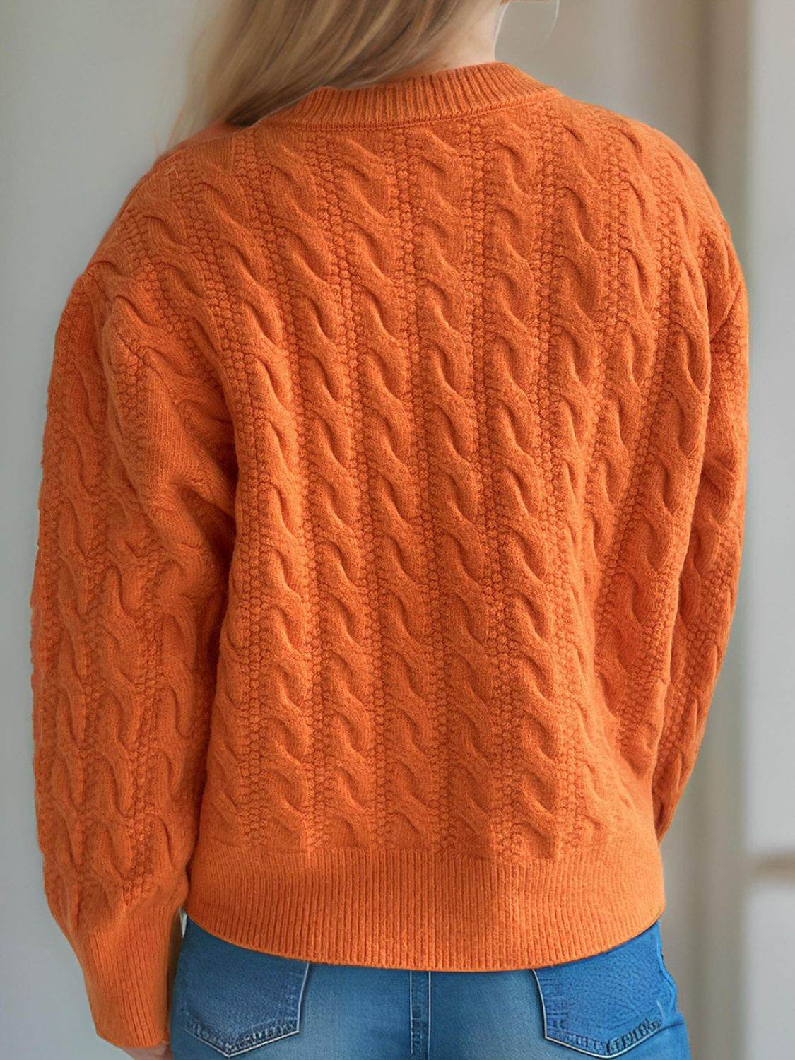 Cable-Knit Round Neck Long Sleeve Cardigan - Delanoir