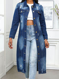Distressed Button Up Collared Neck Denim Top - Delanoir