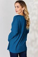 Basic Bae Full Size Ribbed Half Button Long Sleeve T-Shirt - Delanoir