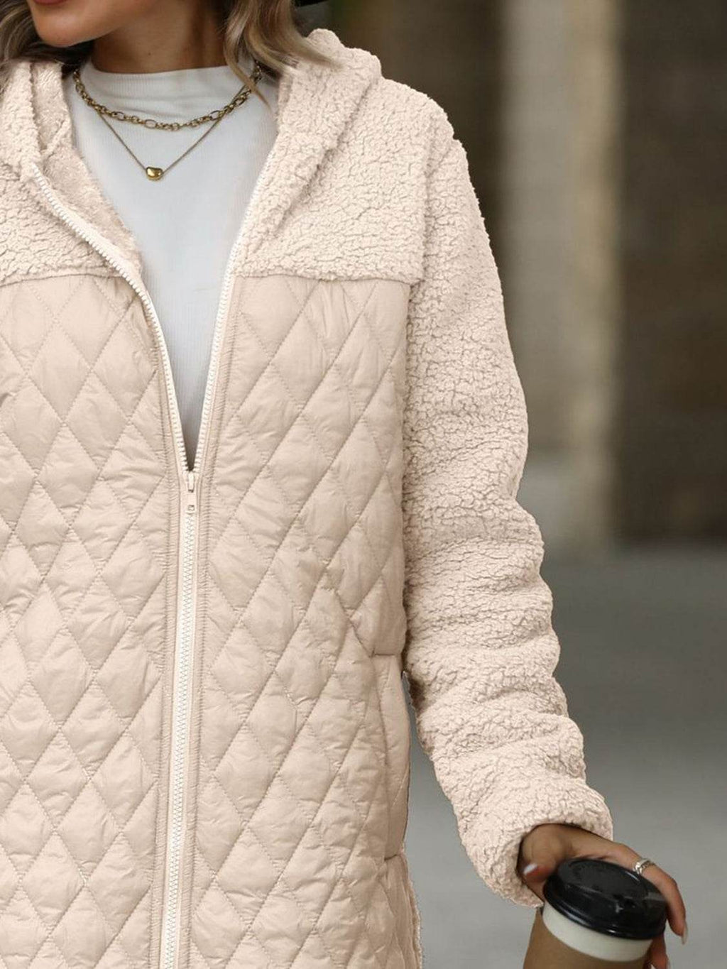 Texture Zip Up Long Sleeve Hooded Coat - Delanoir