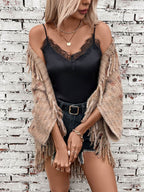 Fringe Open Front Half Sleeve Poncho - Delanoir