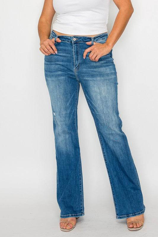 bytos Full Size Distressed High Rise Jeans with Pockets - Delanoir