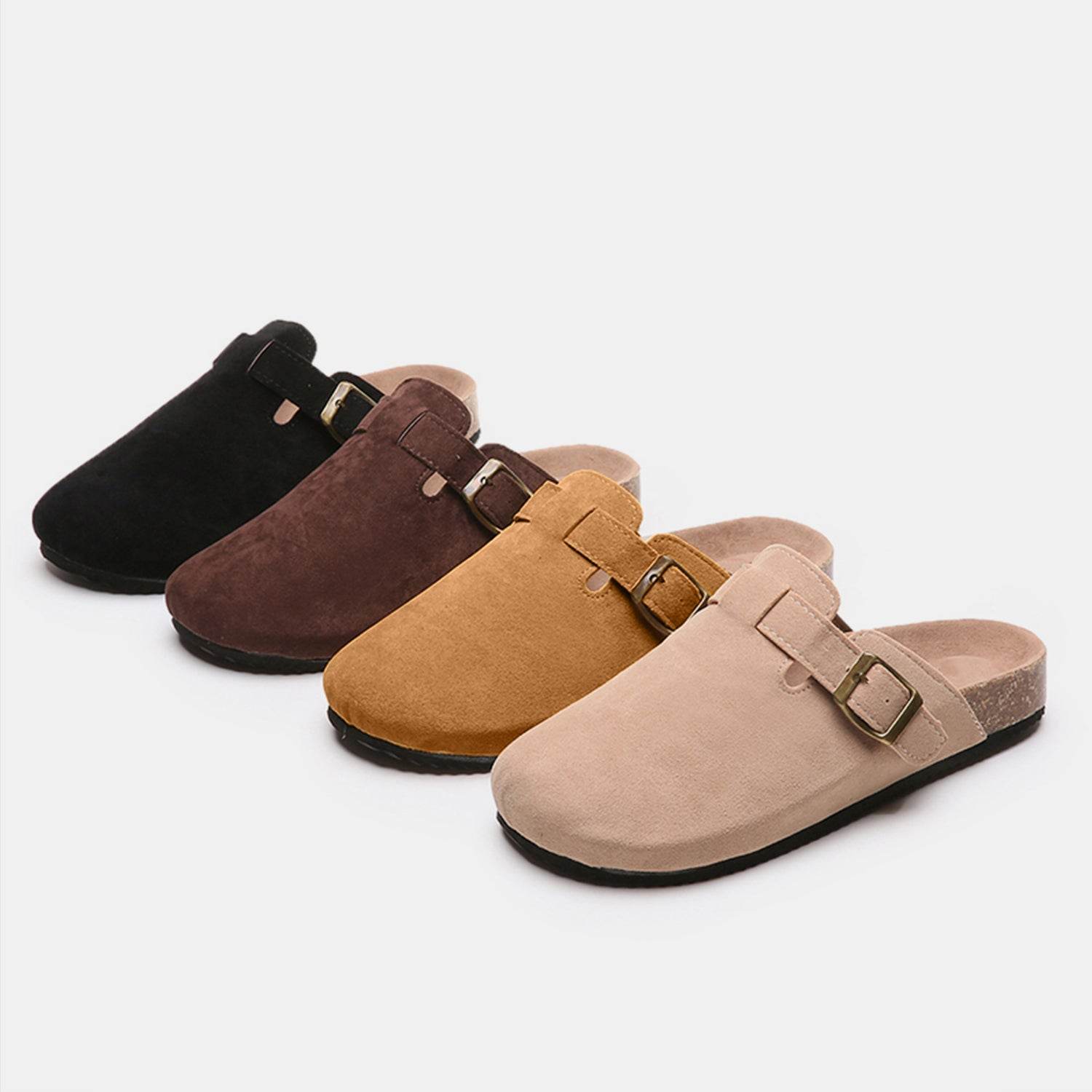 Suede Closed Toe Buckle Slide - Delanoir