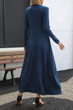 Round Neck Long Sleeve Maxi Dress with Pockets - Delanoir