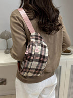 Plaid Adjustable Strap Crossbody Bag - Delanoir