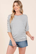 BOMBOM Striped Boat Neck Dolman Sleeve Top - Delanoir
