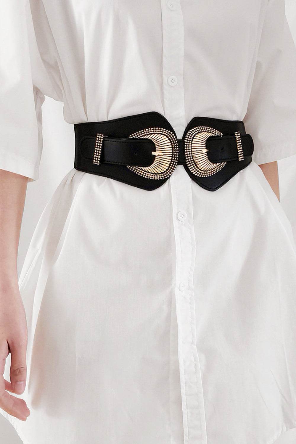 Shell Double Buckle Elastic Wide Belt - Delanoir