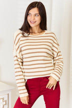 Double Take Striped Boat Neck Sweater - Delanoir