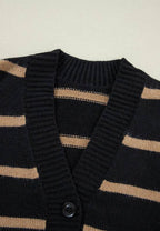 Striped Button Down Long Sleeve Cardigan - Delanoir
