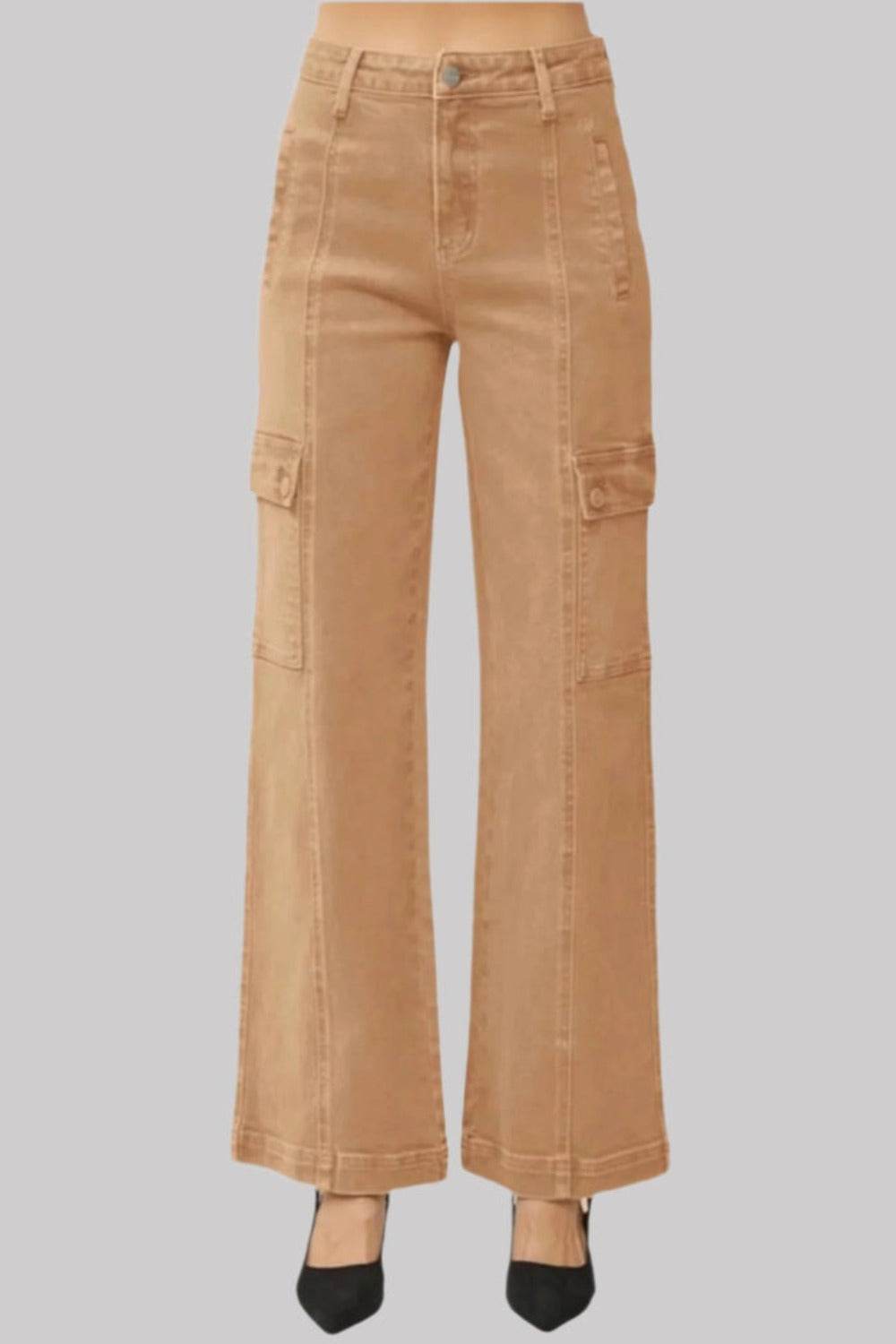 RISEN Full Size High Rise Wide Leg Cargo Jeans - Delanoir