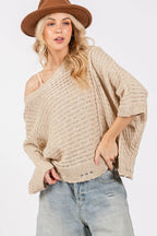 SAGE + FIG Distressed Asymmetrical Open Stitch Sweater - Delanoir