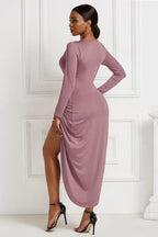 High-low Ruched Surplice Long Sleeve Dress - Delanoir
