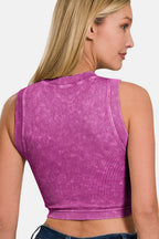 Zenana Washed Ribbed Seamless Crop Tank with Bra Pad - Delanoir
