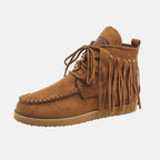 Fringe Studded Round Toe Canvas Boots - Delanoir