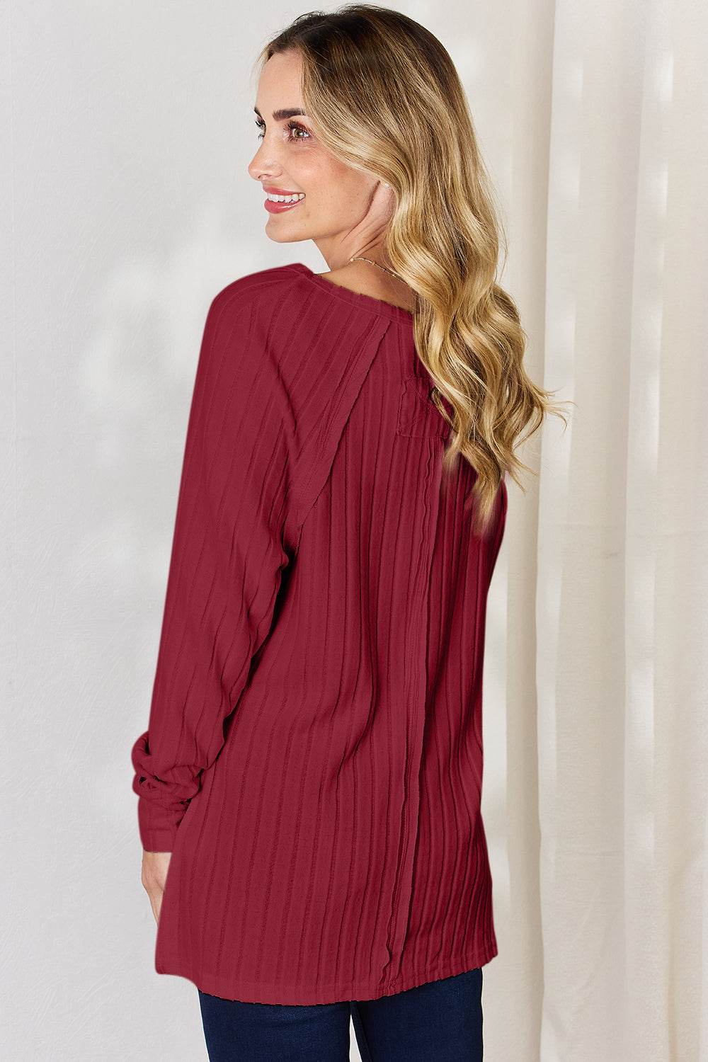 Basic Bae Full Size Ribbed Round Neck Slit T-Shirt - Delanoir