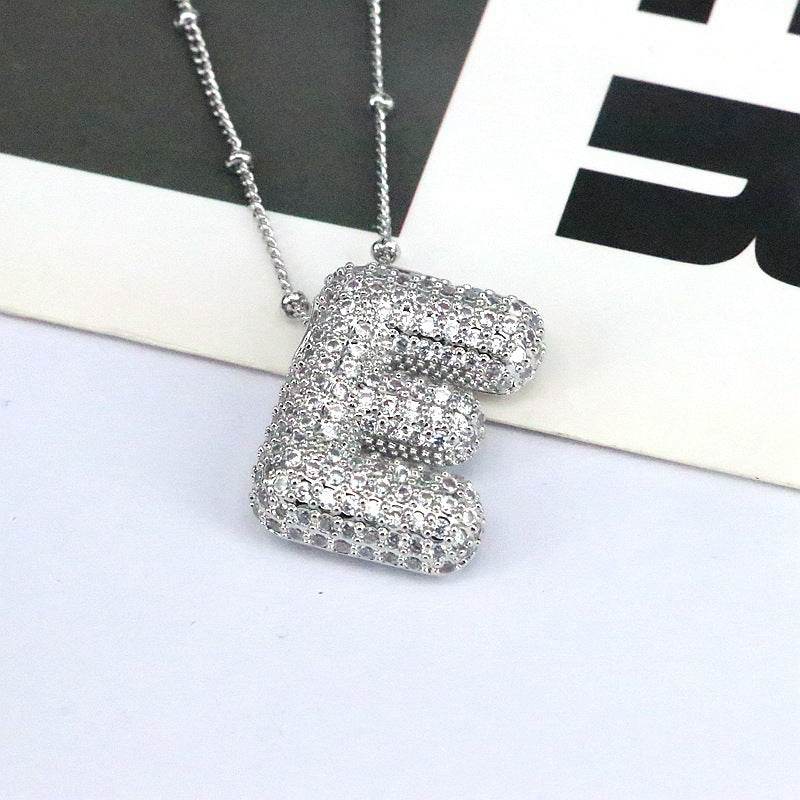 Copper Inlaid Zircon Letter Pendant Necklace - Delanoir